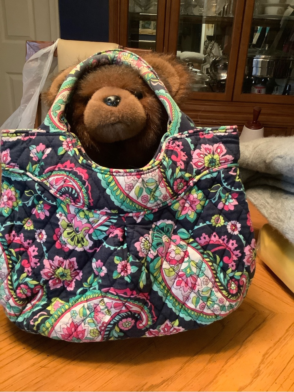 Vera Bradley Navy Quilted Satchel with Pink & Green Paisley